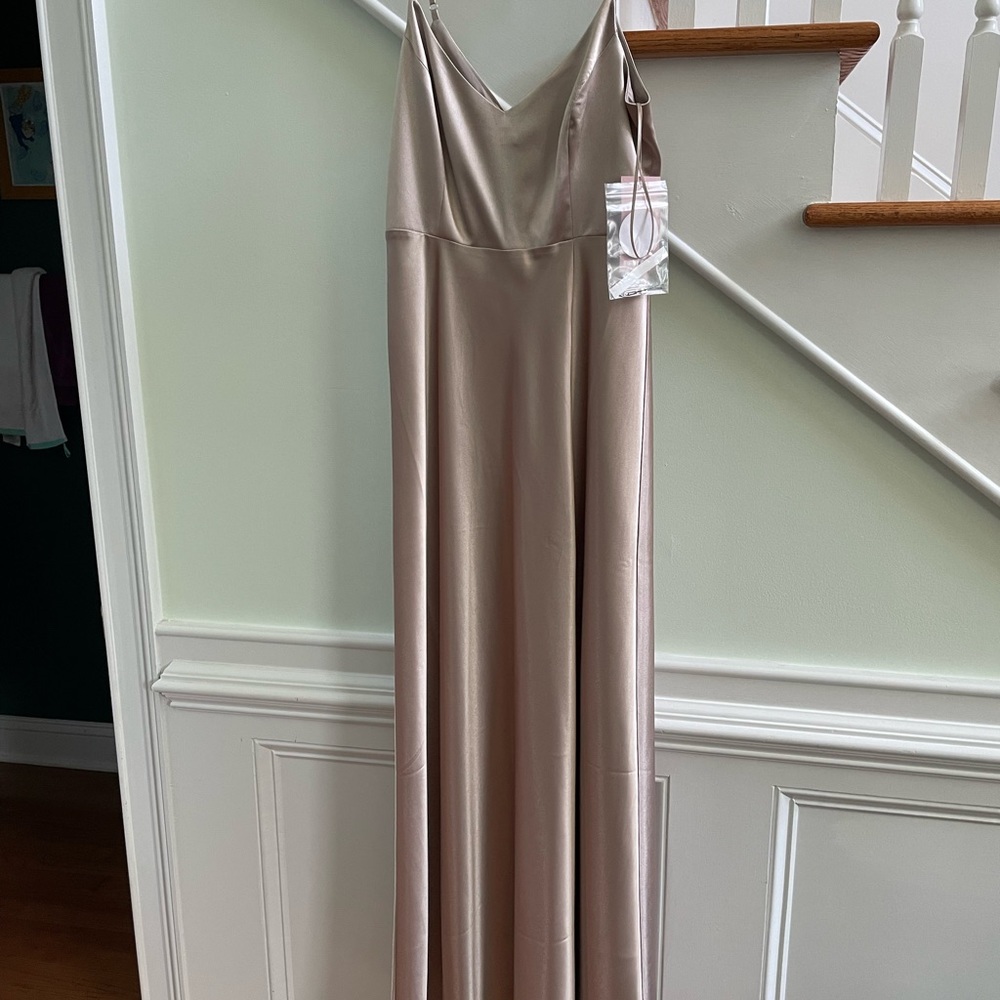 NWT Birdy Grey Taupe Satin Bridesmaids Dress